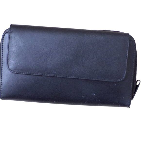 Hato Hasi Black Leather Wallet with Lots of Compartments Vintage 7" x 4" - Picture 2 of 4